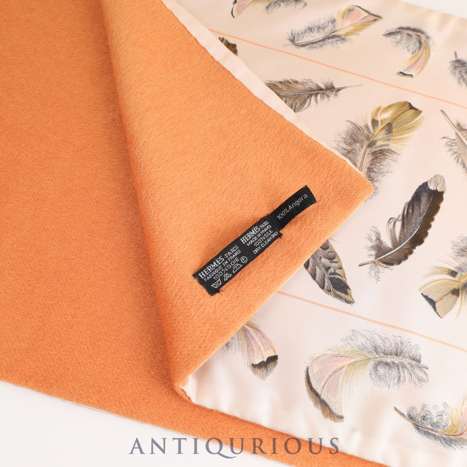 エルメス マフラー アンゴラ100% / SILK100% フェザー オレンジ