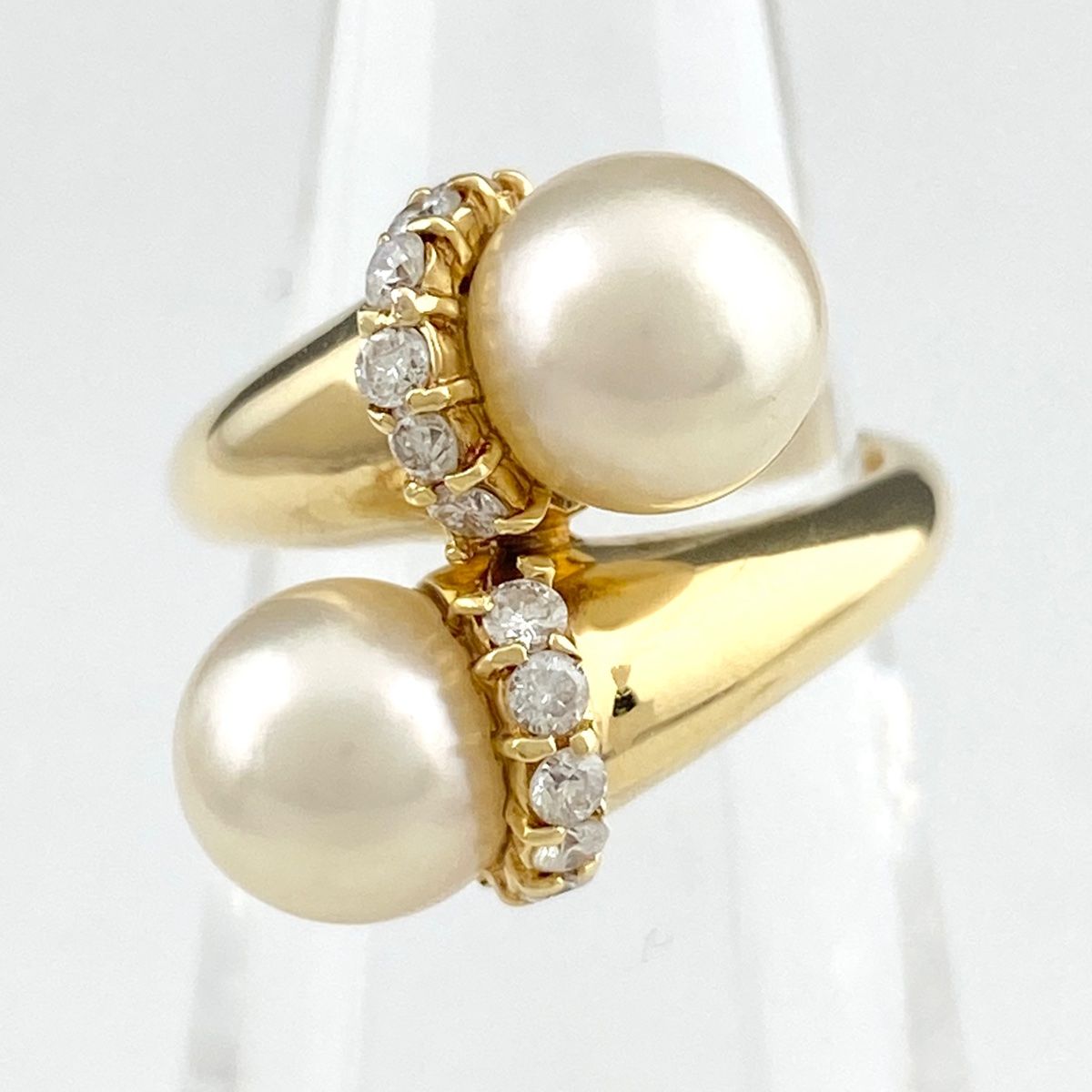パール デザインリング YG イエローゴールド 指輪 メレダイヤ 真珠 