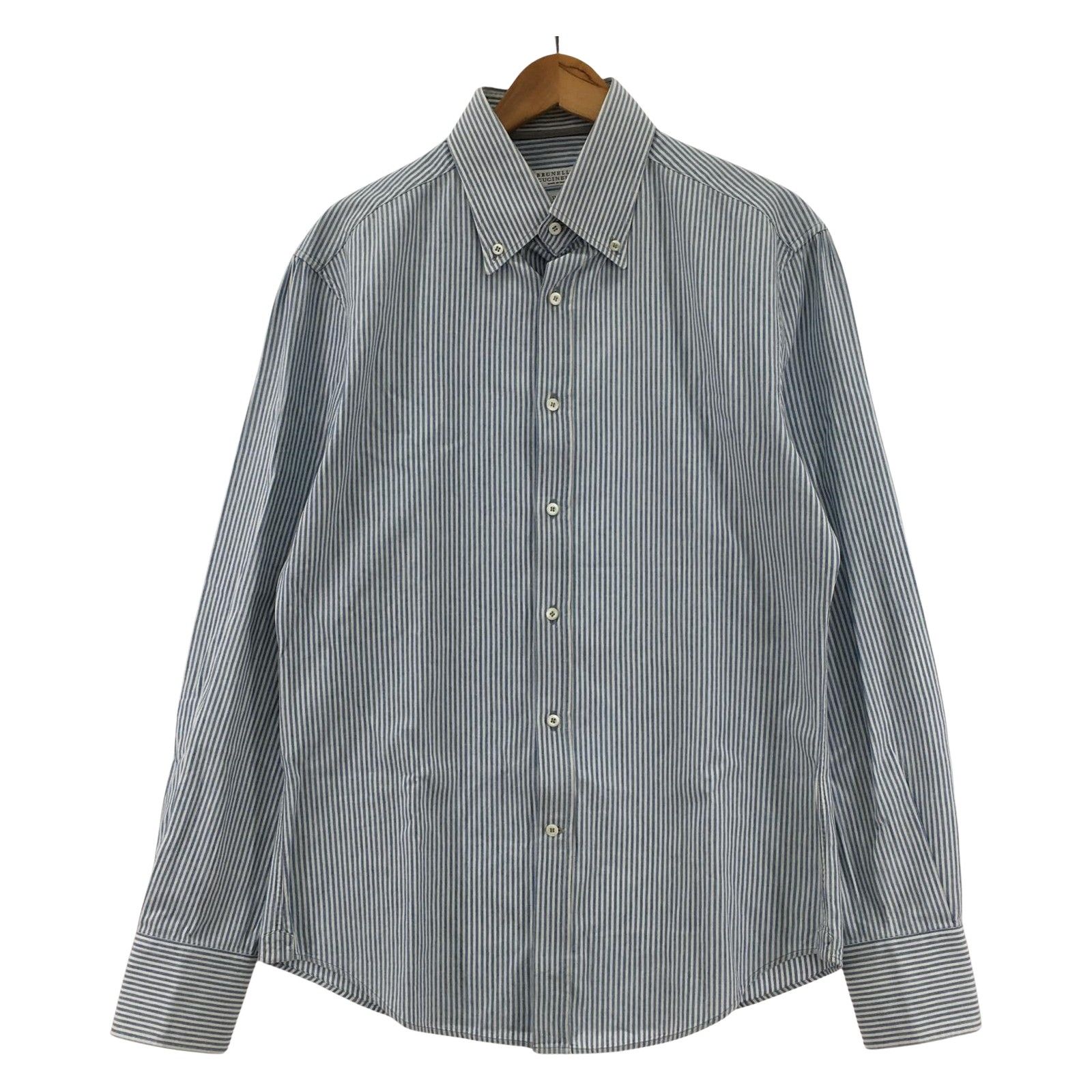 Brunello Cucinelli ブルネロクチネリ ストライプ ボタンダウン長袖シャツ sizeS|ライトブルー×ホワイト