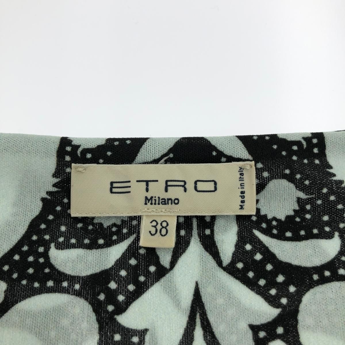良好 ETRO エトロ 総柄 半袖 ワンピース サイズ:38 ブラック/ブルー  