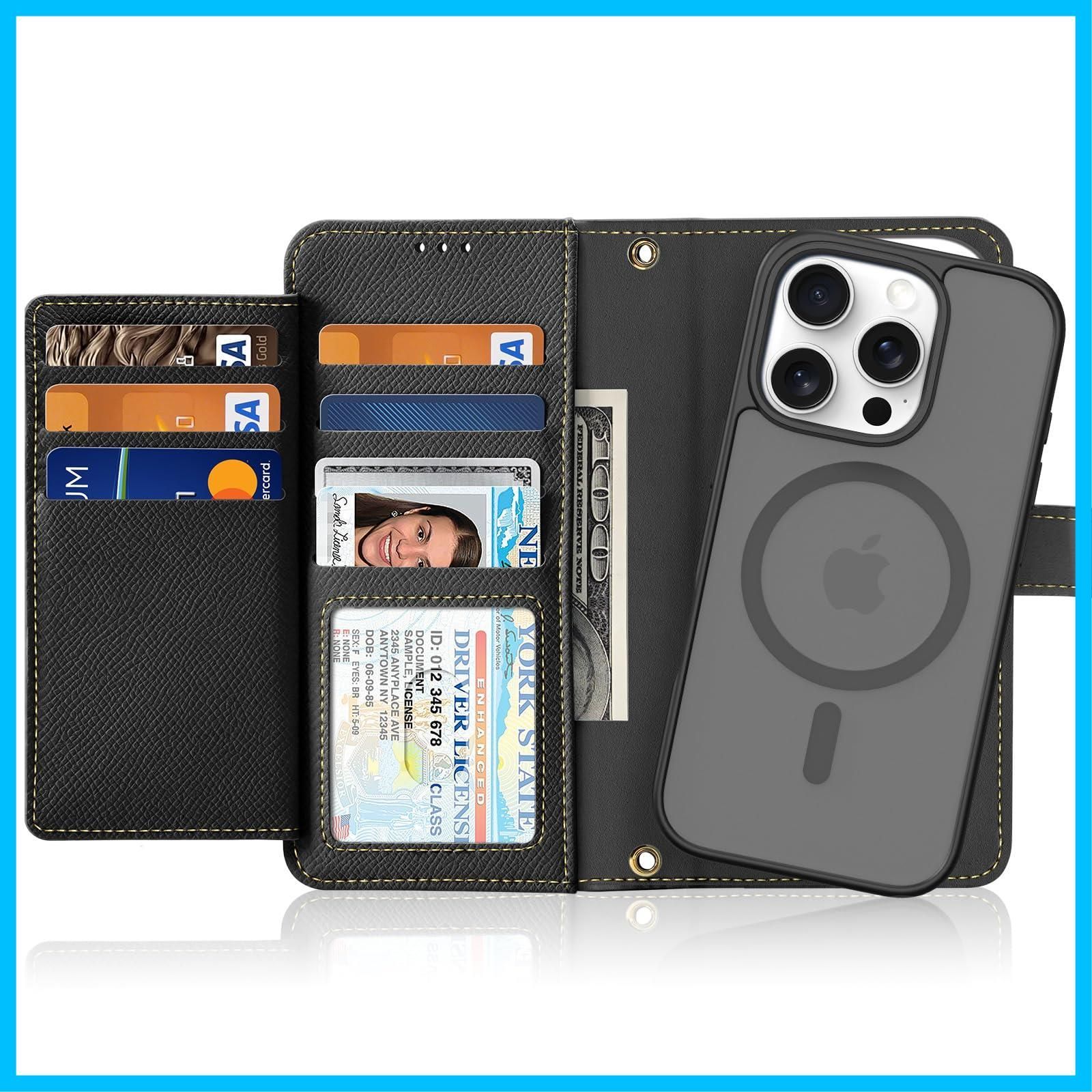 【人気商品】スマホケース(iPhone MagSafe対応 ハンドストラップ付き 全面保護 衝撃吸収 横置きスタンド機能 16 16 大容量カード収納 携帯カバー プロ アイホン16 2way 取り外し自由 ポケット付き P