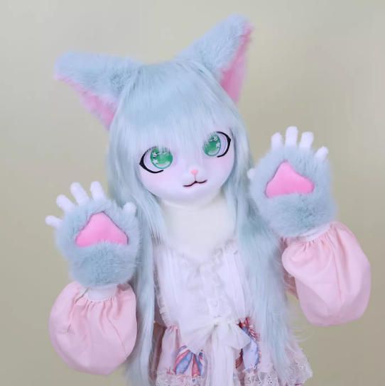 着ぐるみヘッド 猫 立ち耳 灰青 全頭ヘッド ケモノ マスク 着ぐるみヘッド 猫 立ち耳 灰青 全頭ヘッド ケモノ マスク