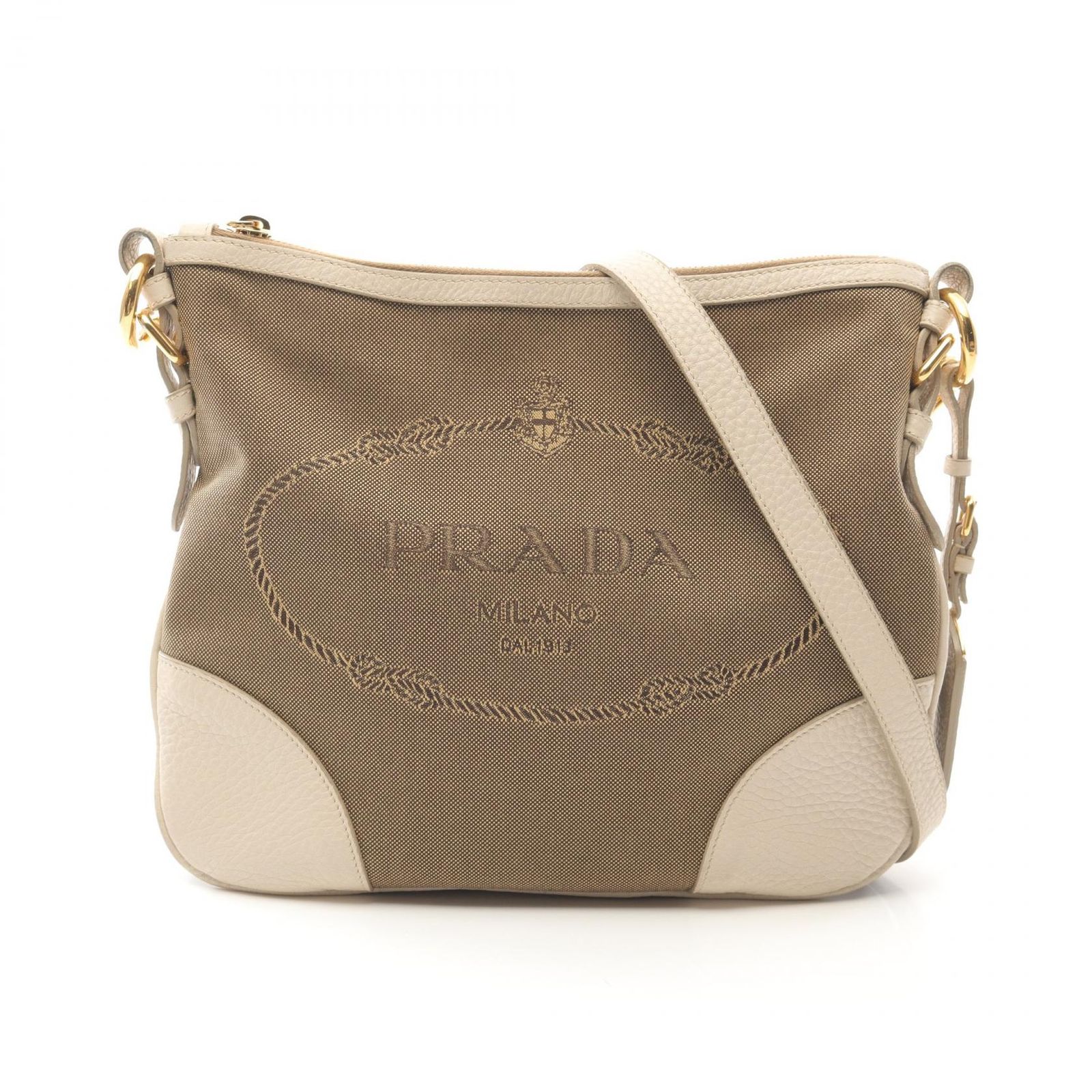 プラダ PRADA ショルダーバッグ LOGO JACQUARD ロゴジャガード BT0867 キャンバス レザー ロゴジャガード ショルダーバッグ レディース Used A