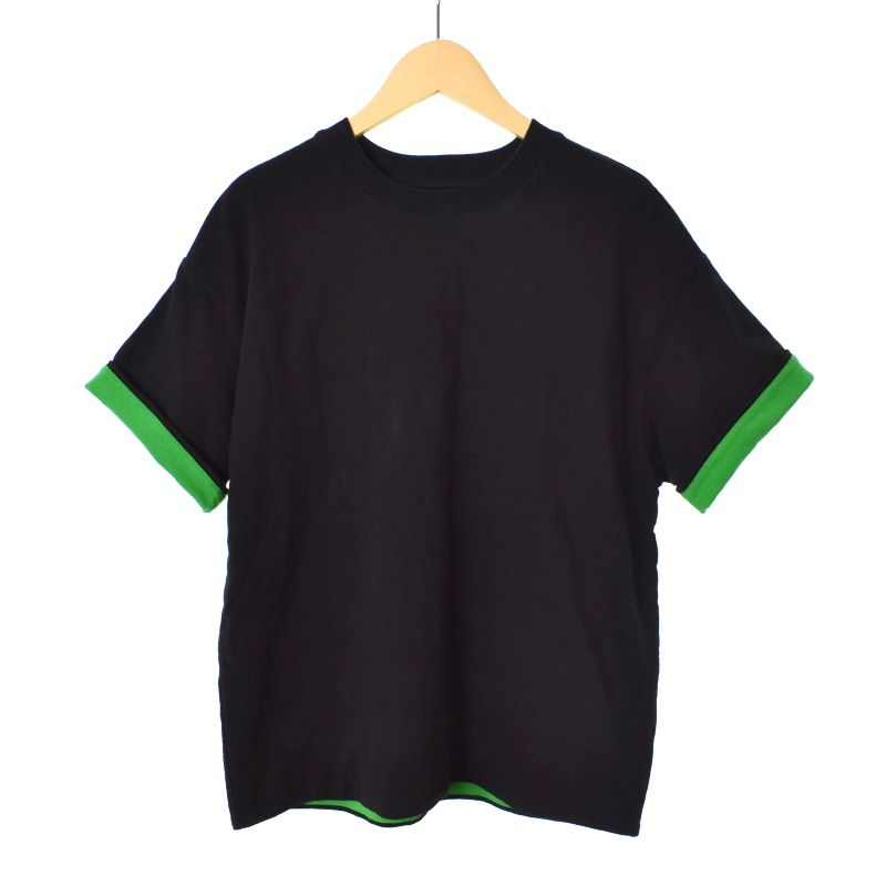 ボッテガヴェネタ BOTTEGA VENETA 702429 BLACK TWO-LAYERED T-SHIRT 