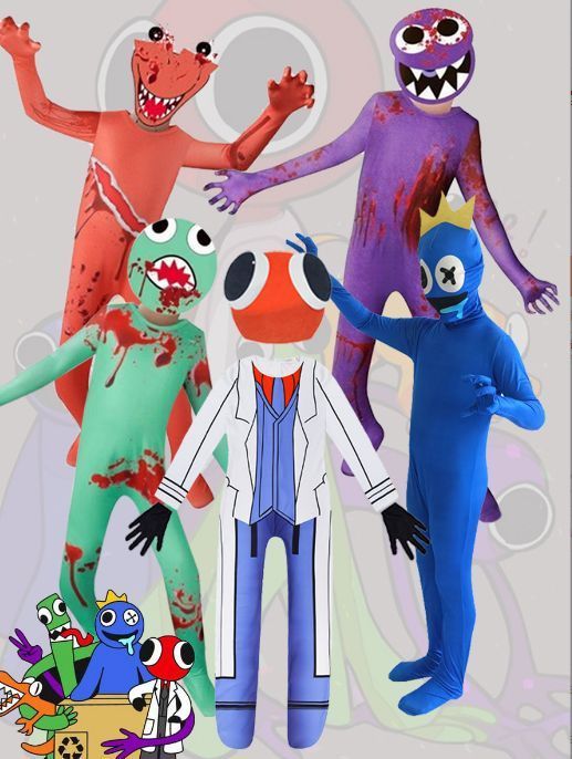 【新品未使用】ハロウィン 衣装 ロブロックス ゲーム スーツ 全身タイツ レインボーフレンズ 子供用