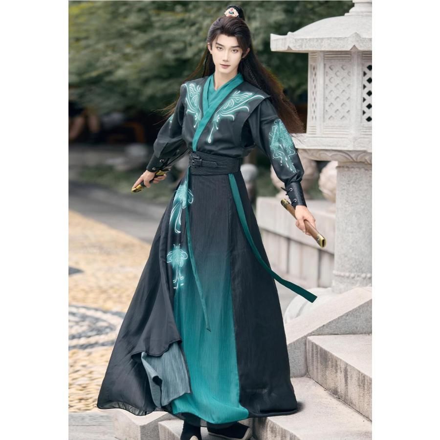 高品質 文化祭 メンズ 漢服 5点セットアップ おしゃれ 暗黒 武侠風 チャイナ服 中国古代服装 男性 大人 ジュニア 蛍光感のプリント 黒に赤 緑 動きやすい BJ1003ML03 ハロウィン IMPECCABLEHEALTHCARESERVICES_COM