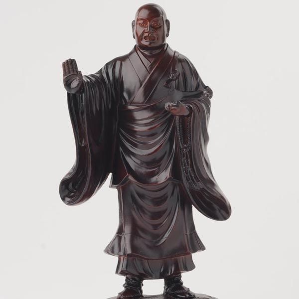 日蓮上人 - 総高24cm 茶彩色 高岡銅器 仏像