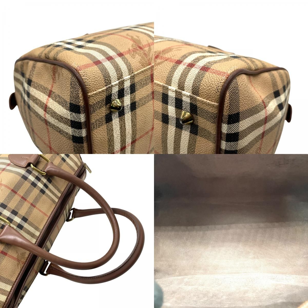 BURBERRY バーバリー ノバチェック シャドーホース ホースロゴ ボストンバッグ 茶 ブラウン ベージュ PVC レザー ゴールド金具 手提げ ヴィンテージ メンズ レディース E DECORATOM_COM_BR