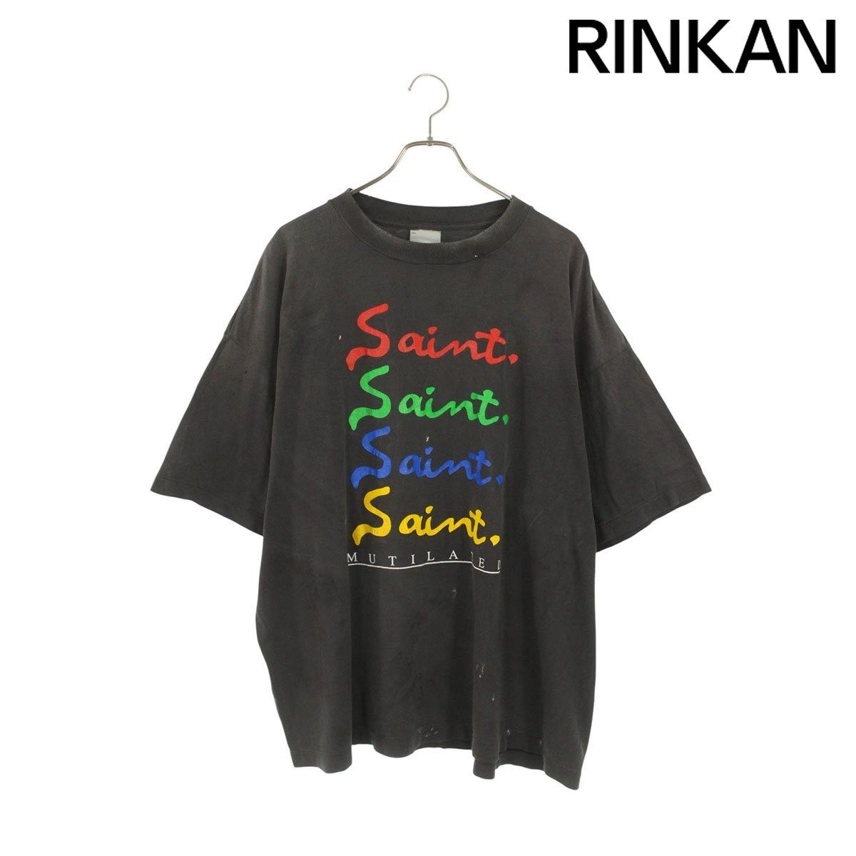 セントマイケル SM-HR1-0000-013 マルチカラーロゴプリントヴィンテージ加工Tシャツ メンズ XXL