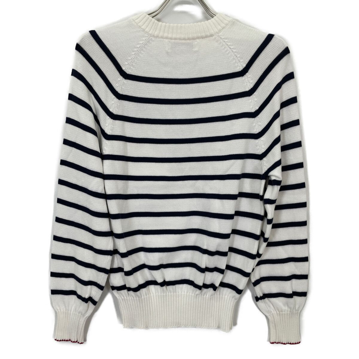 BRUNELLO CUCINELLI ブルネロクチネリ 21年製 ﾎﾜｲﾄ ｺｯﾄﾝ ﾎﾞｰﾀﾞｰ ﾆｯﾄｾｰﾀｰ 46