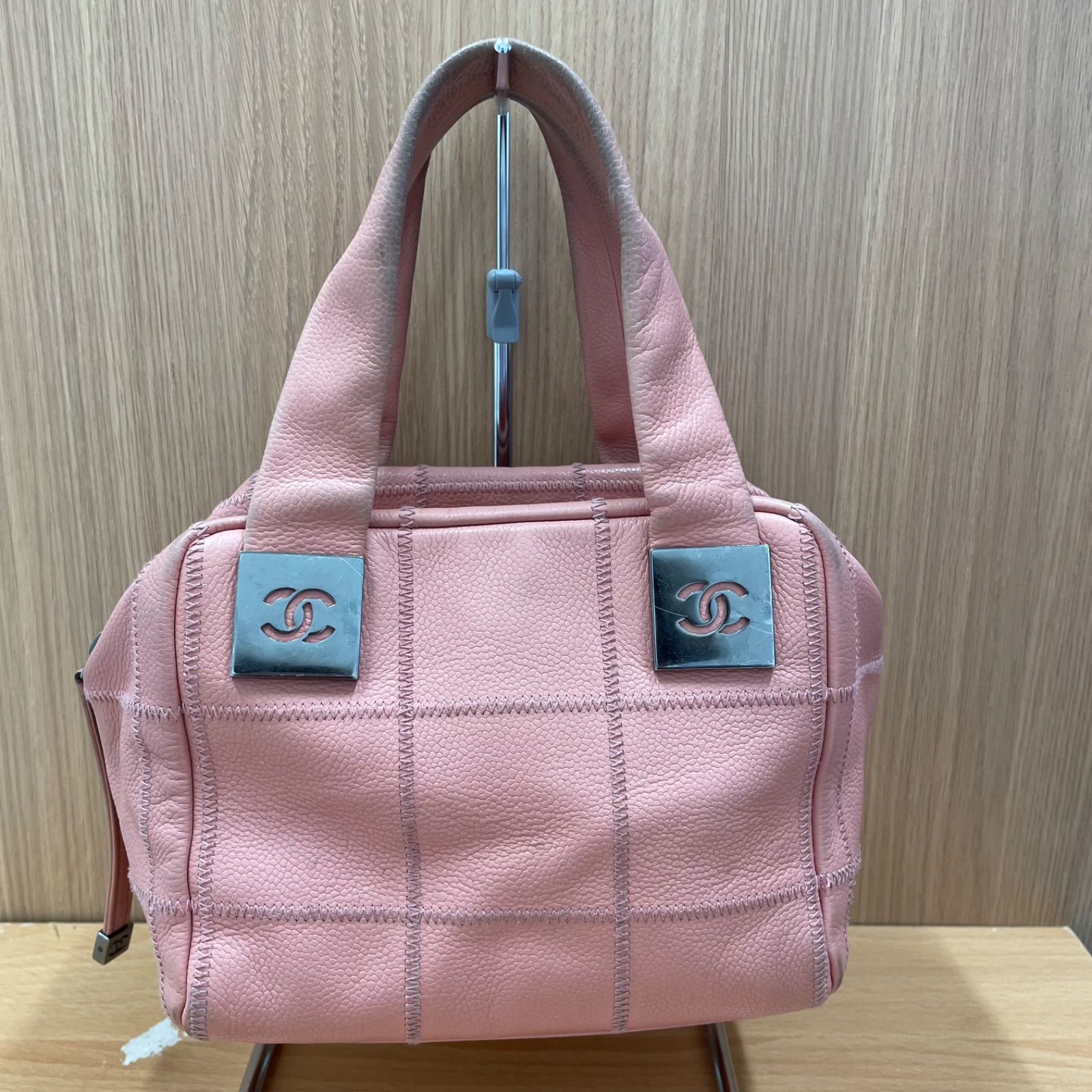 □シャネル Chanel チョコバー ミニボストンバッグ キャビアスキン A25 