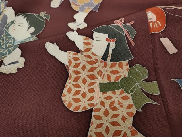 平和屋着物●十日町友禅作家　関口遼一　訪問着　童子遊び　暈し染め　正絹　逸品　AAAZ0261zg 平和屋着物○十日町友禅作家 関口遼一 訪問着 童子遊び 暈し染め