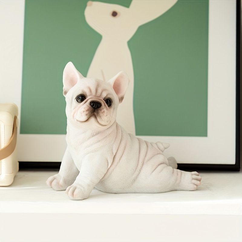 ミニチュア 犬 ブルドッグ 白 ホワイト リアル 置物 17.5cm 寝そべる