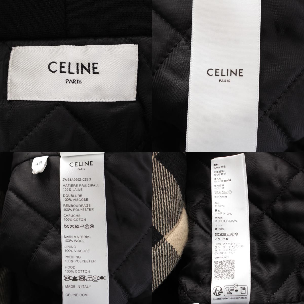 セリーヌ 24AW ウール ロゴフード付き チェック オーバーサイズシャツ