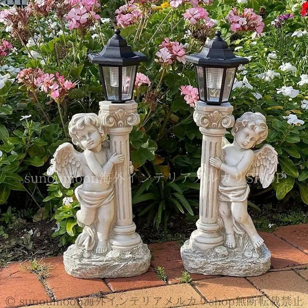 オブジェ ガーデンライト 置物 天使 自動点灯 ソーラー 充電式 おしゃれ かわいい ガーデニング 置き型 外灯 庭 ベランダ 屋外 照明 樹脂製 4-7