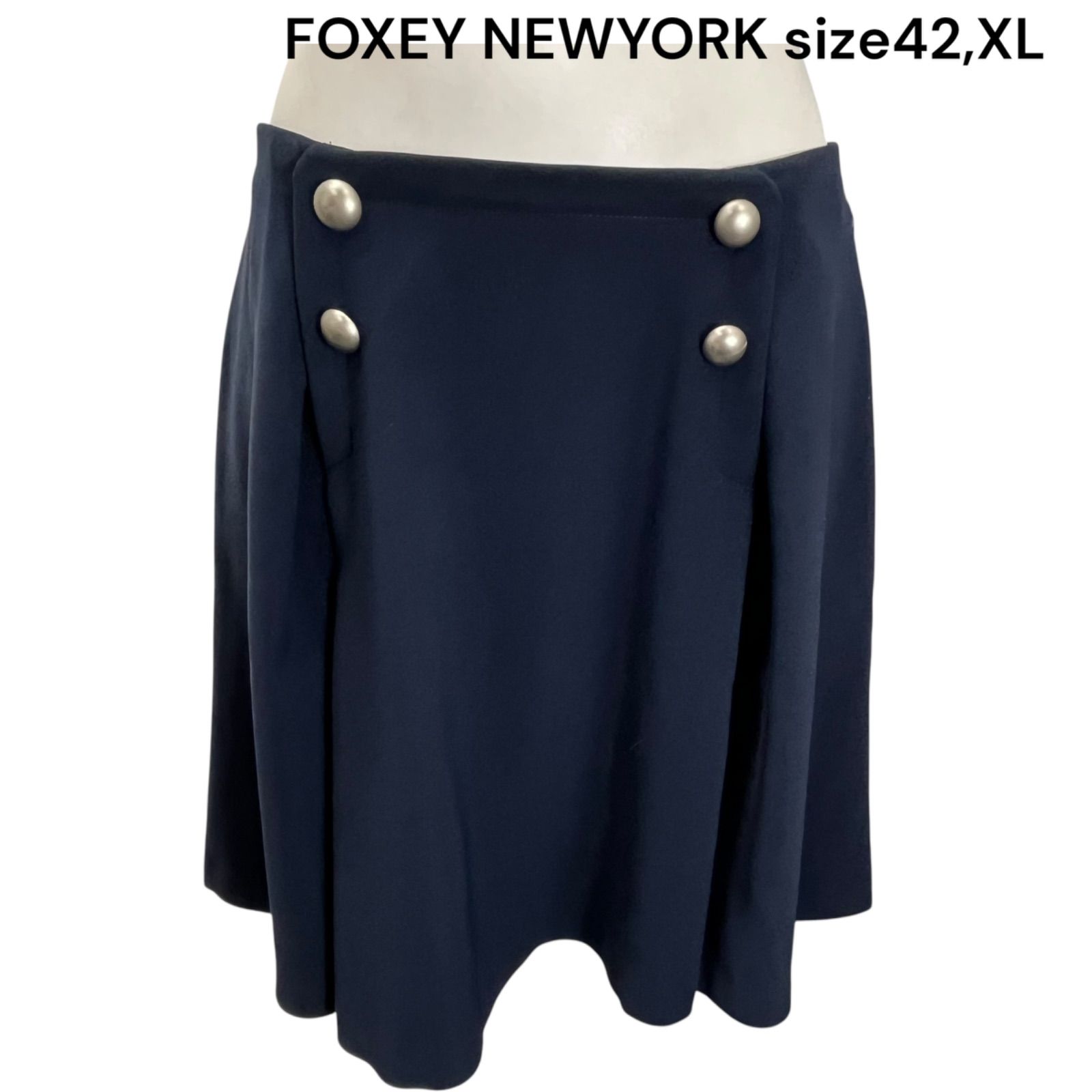 フォクシー ニューヨーク FOXEY 上品 濃紺 フ スカート 42 XL レディース S5Q024