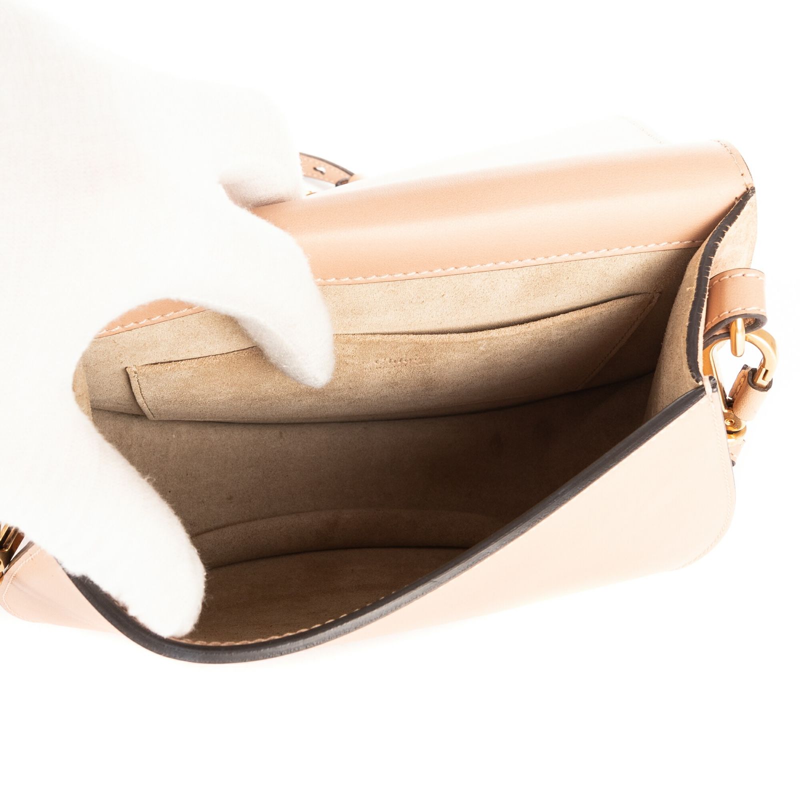 中古] CHLOE クロエナイル トップハンドルベージュカーフスキンレザーA 