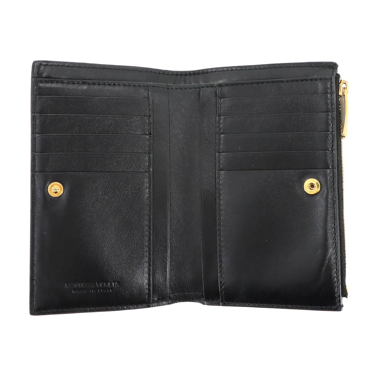 【美品】ボッテガヴェネタ 2つ折り財布 イントレチャート 黒 レザー ブラウン BOTTEGA VENETA ボッテガヴェネタ 二つ折り財布 イントレ