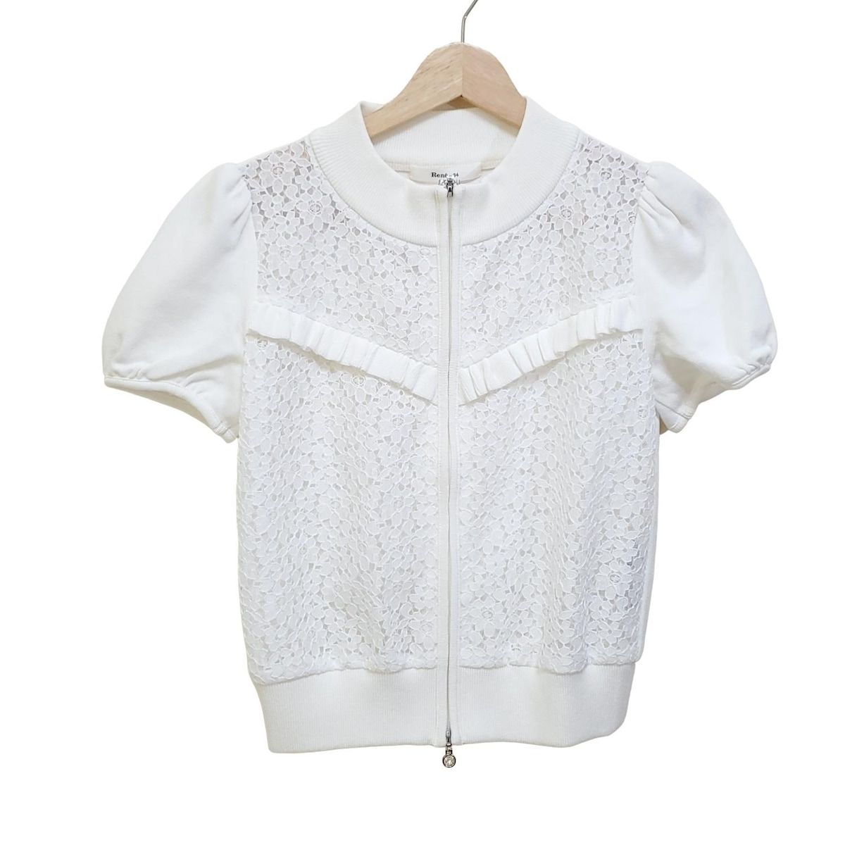 Rene ルネ ブルゾン サイズ34 S レディース - アイボリー×白 半袖 ニット レース ビジュー 春 夏