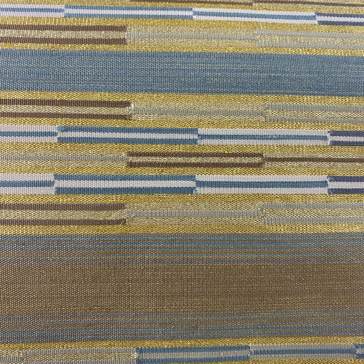 袋帯 秀品 段縞 金糸 灰緑 お太鼓柄 正絹