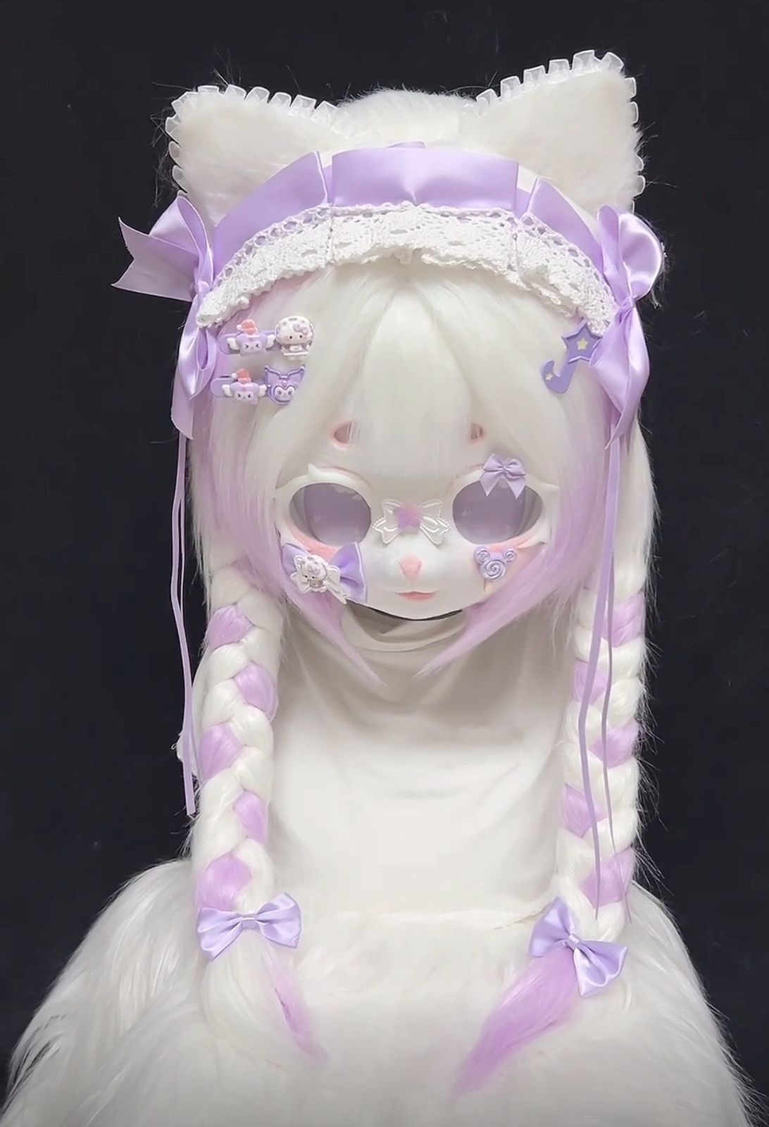 着ぐるみヘッド ファースーツ NO.18 パープル 猫 全頭ヘッド ケモノ マスク ぬいぐるみ コスプレ コスチューム 一品のみ