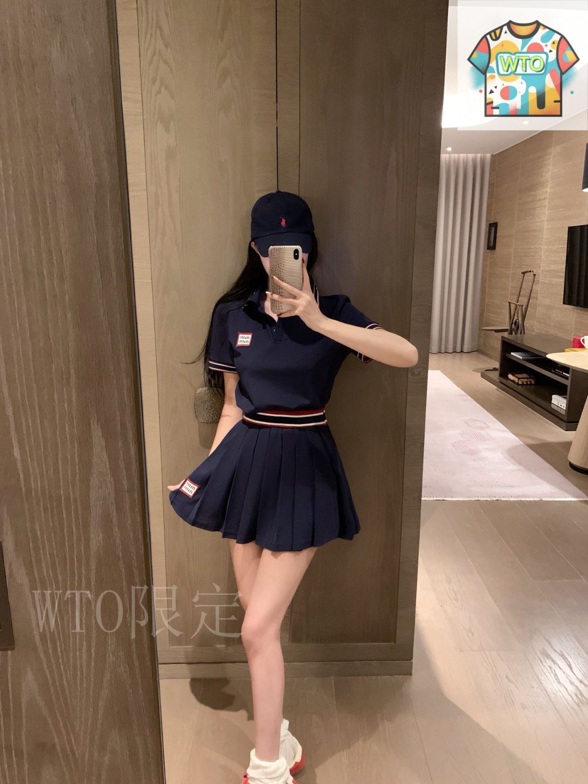 Miu Miu ミュウミュウロゴウエストバンドプリーツミニスカート 271-P054-03.jpg