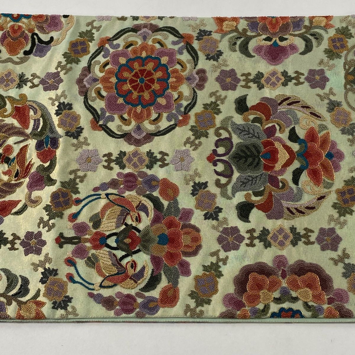 相良刺繍 鳳凰 華文 袋帯 正絹 袋帯 美品 逸品 華文 鳳凰 金糸 相良刺繍 薄緑 六通 正絹 【中古