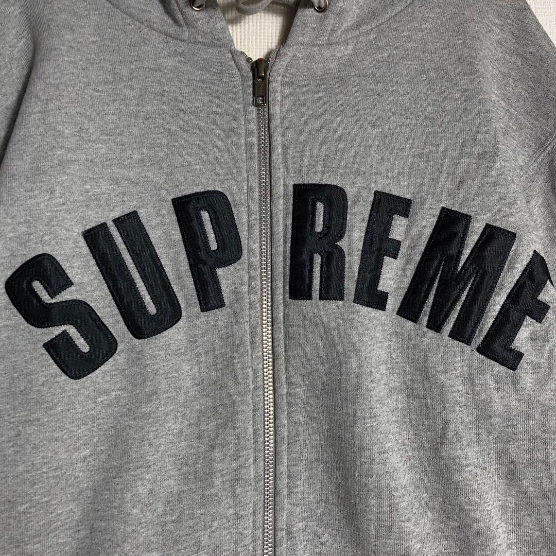 肉厚】SUPREME フルジップパーカー アーチロゴ 刺繍 グレー M