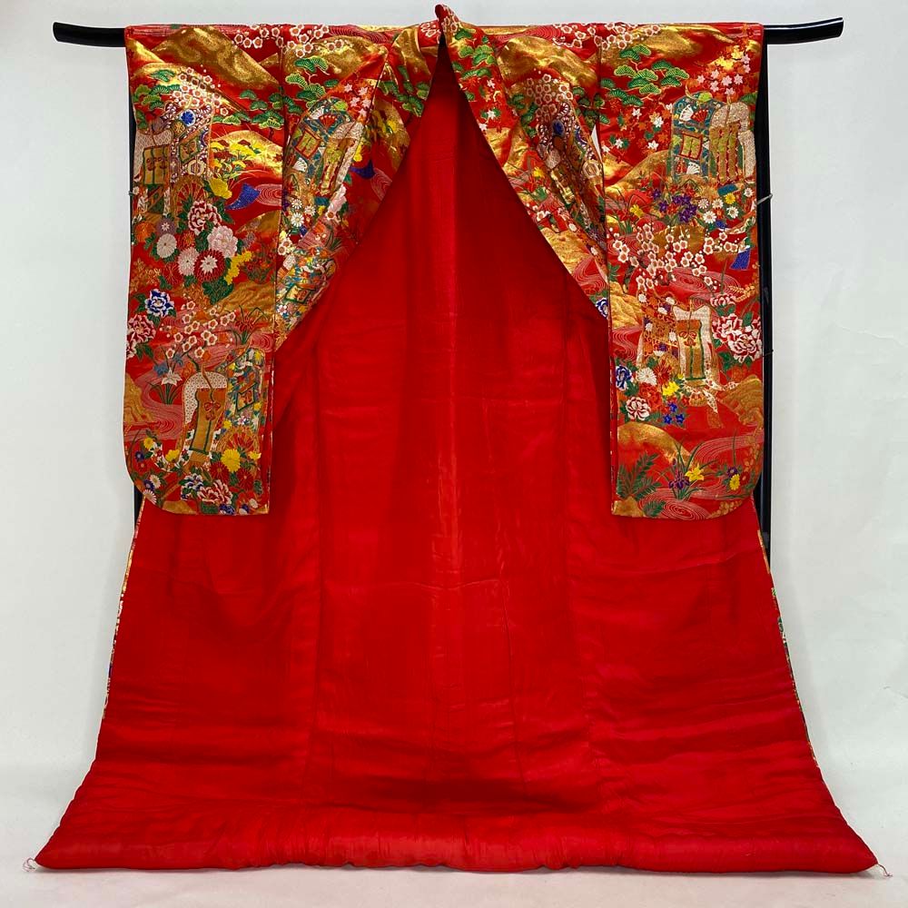 色打掛 正絹 鶴 刺繍 黒 金 打掛 Lサイズ 裄67 花嫁衣裳 婚礼  