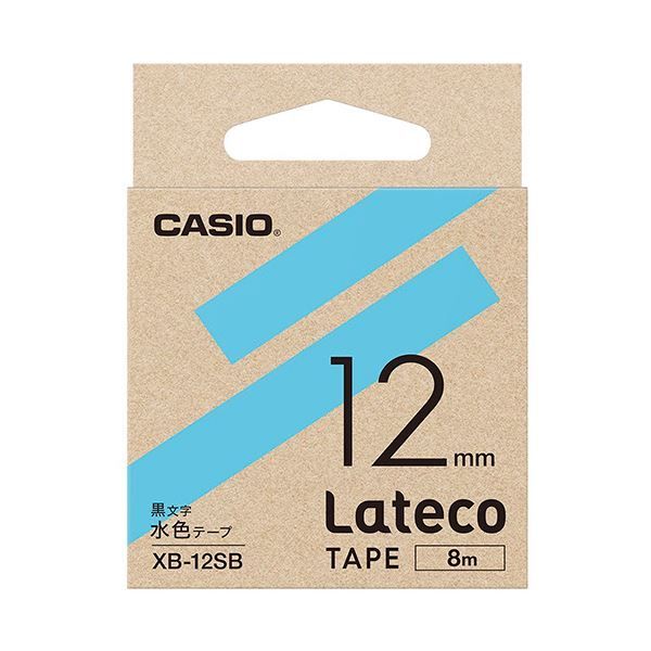 （まとめ）カシオ ラテコ 詰替用テープ12mm×8m 水色/黒文字 XB-12SB 1個