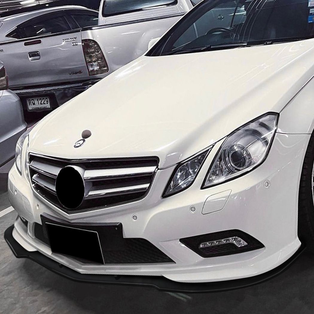 メルセデス ベンツ Eクラス クーペ C207 前期 AMGライン 2009-2012 フロントリップスポイラー エアロパーツ 外装カスタム | ピアノブラック | カーボン調 | ABS素材