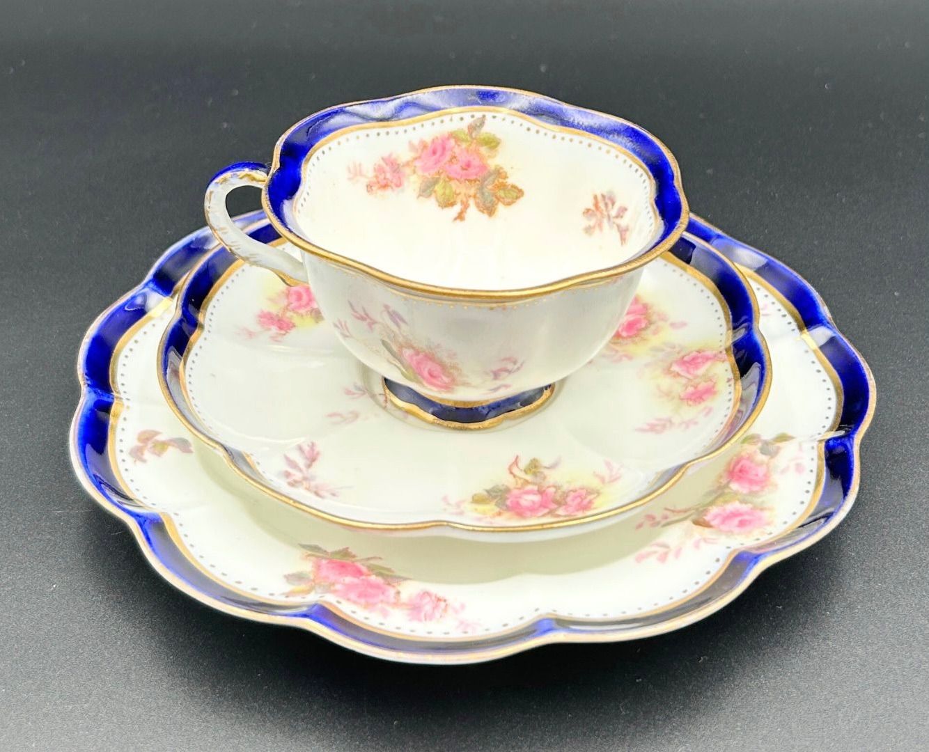 コバルト金彩 薔薇文