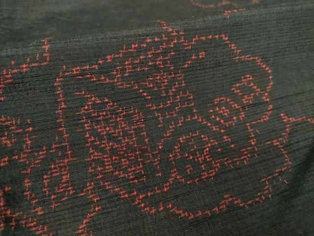 平和屋着物▽上質な紬 単衣 雲重ね御所車文 黒色 正絹 逸品