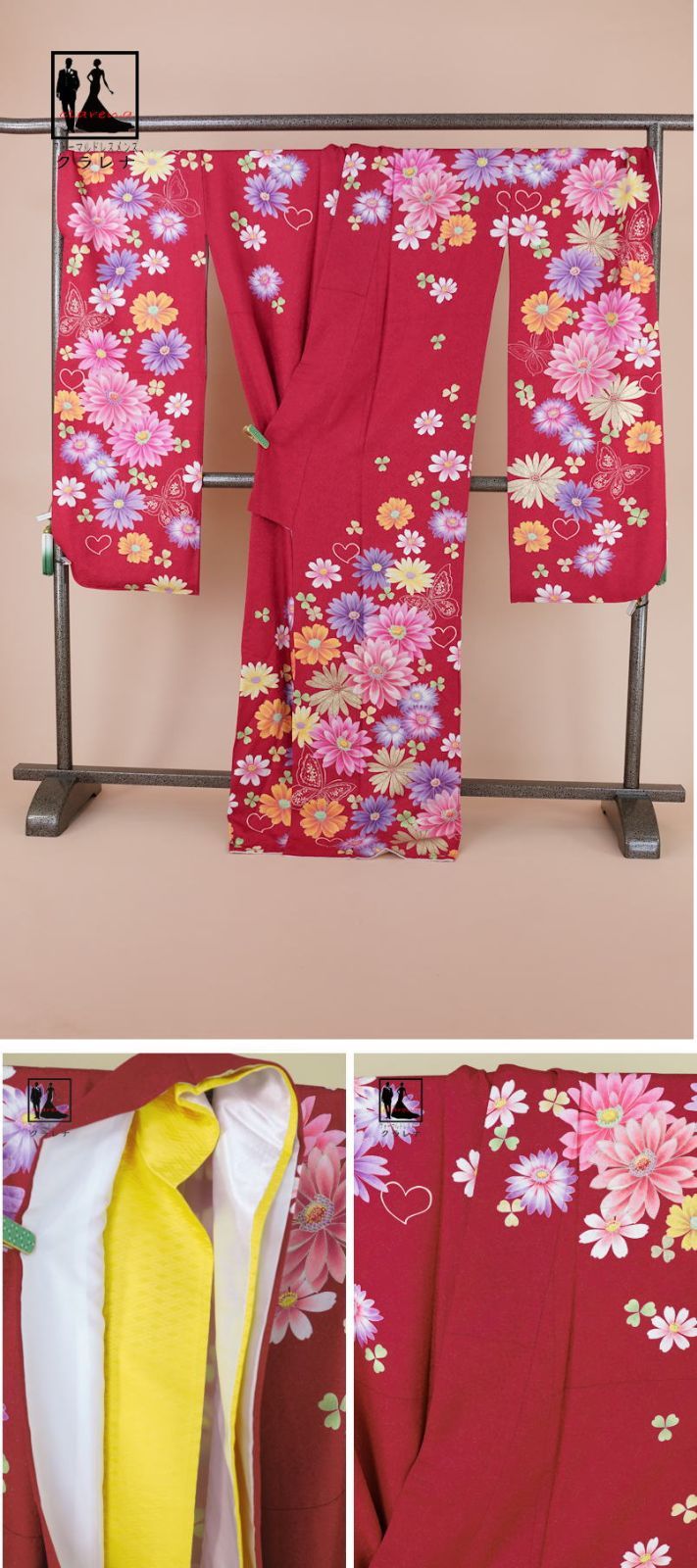赤に蝶　モダンな正絹振袖　長襦袢付き　成人式　フォーマル　160cm　l239 楽天市場】【成人式 振袖 レンタル】RS479 正絹 赤 真紅のモダン