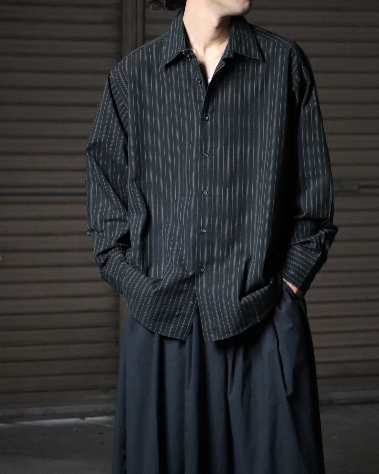 novelty stripe oversized l/s shirt black 90s 00s ノベルティ ストライプ柄 オーバーサイズ コットン 長袖シャツ 黒 ブラック系
