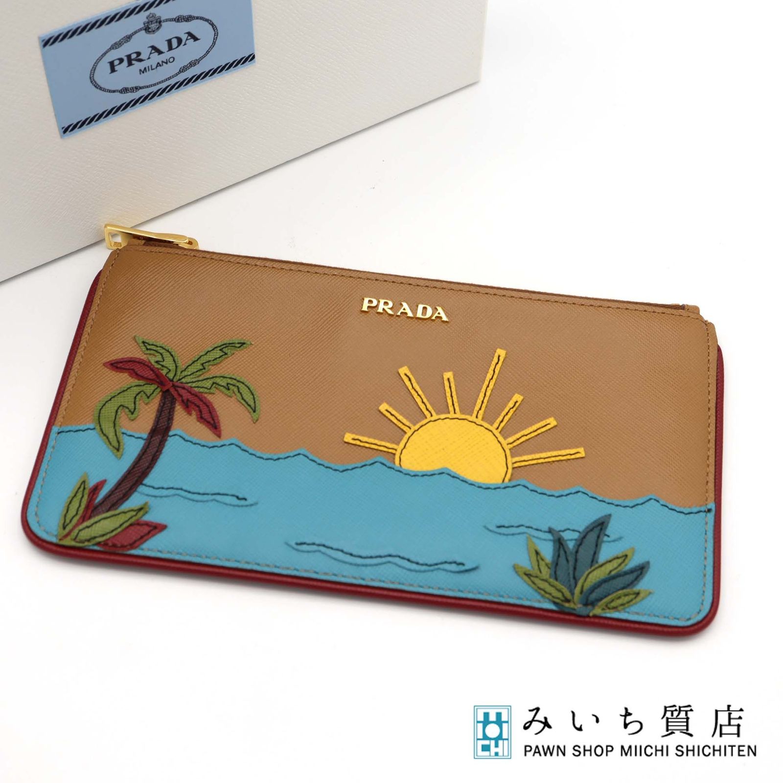 PRADA プラダ ポーチ 1M1152 サフィアーノ ヤシの木 サンセット 太陽 小物 H4535
