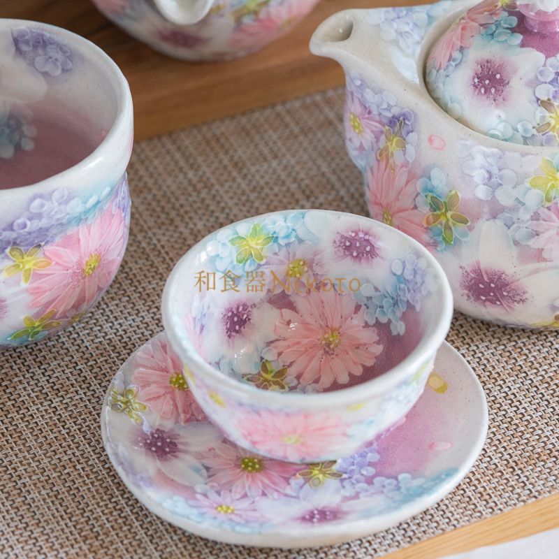 新品ゆずりは 工房 色彩花 茶菓セット 花柄 おしゃれ かわいい 