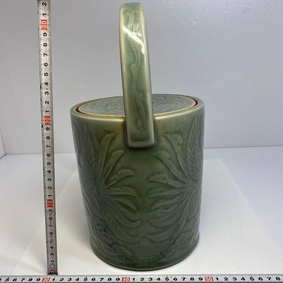 江戸後期　三田青磁手付水指　木箱付　高さ33㎝　東Y6-0626③トヒトコ 江戸後期 三田青磁手付水指 木箱付 高さ33㎝ 東Y6-