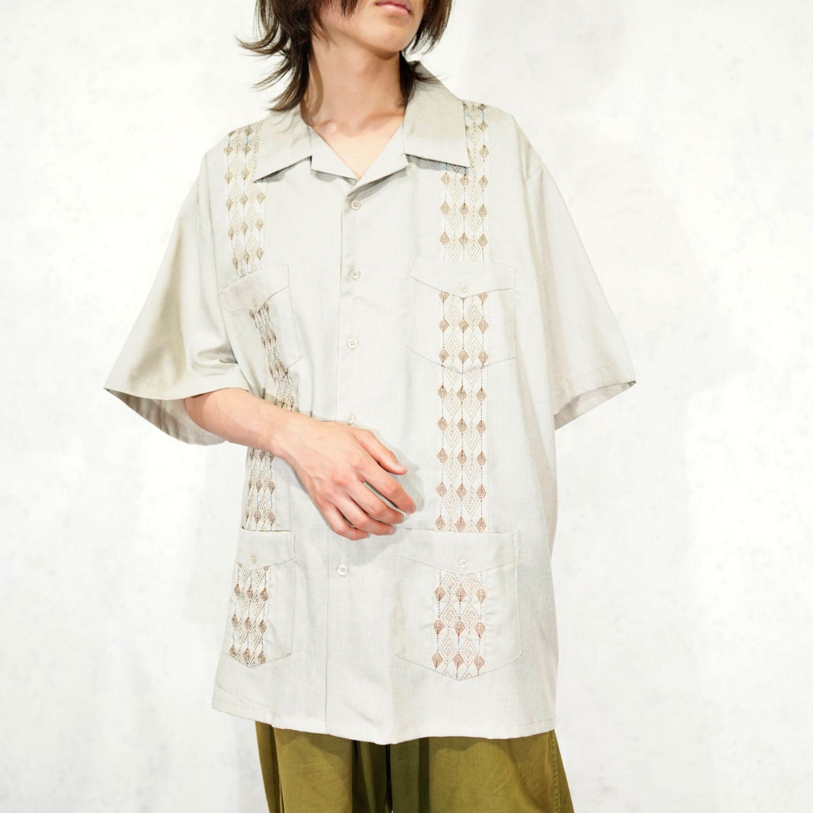 USA VINTAGE THE GENUINE HABAND GUAYABERA DIAMOND EMBROIDERY DESIGN 