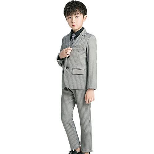 120_グレー [しあわせ倉庫] フォーマル スーツ 男の子 キッズ 6点セット 結婚式 入学式 入園式 卒業式 発表会 七五三 ボーイズ ベビー 子供服 無地 長袖 (グレー，120cm)