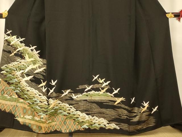 平和屋着物□豪華黒留袖 駒刺繍 乱菊 金銀糸 金彩 正絹 逸品