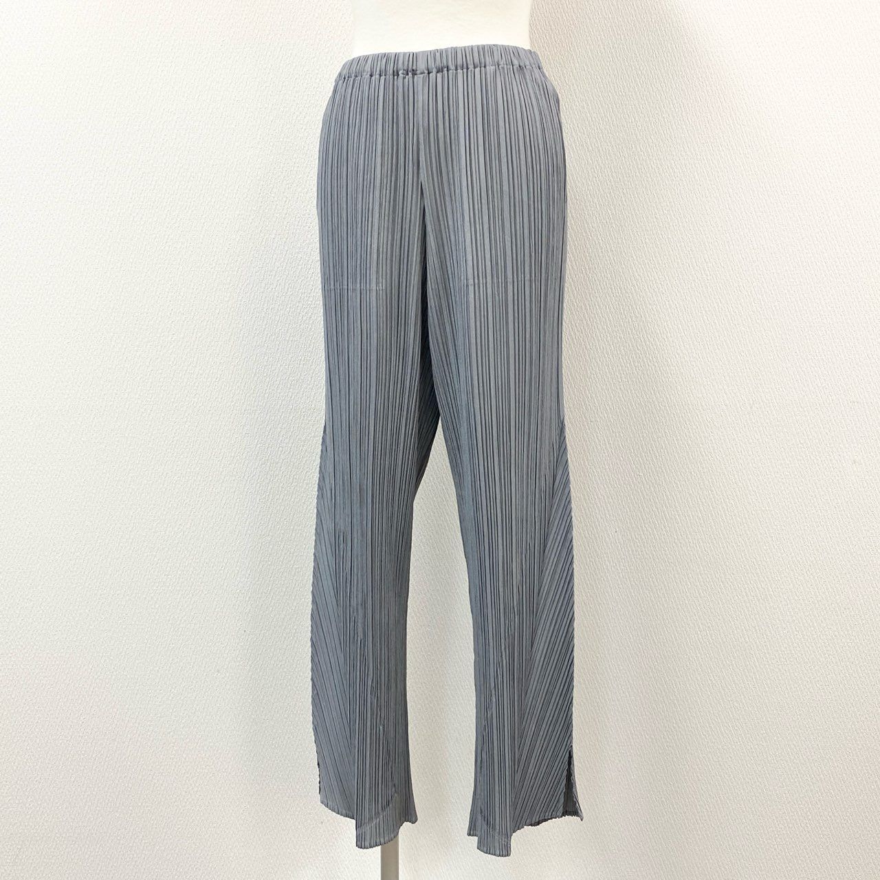59e9 PLEATS PLEASE プリーツプリーズ イッセイミヤケ スリット入り 変形パターン プリーツパンツ ボトム PP71-JF412 サイズ4 ライトグレー レディース 女性用