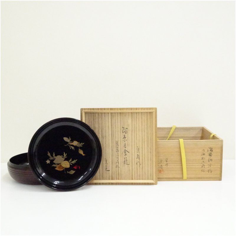 塗師 宗寿造 蓋裏海松貝蒔絵 溜糸目喰籠（堀内家十二代 宗完 兼中斎