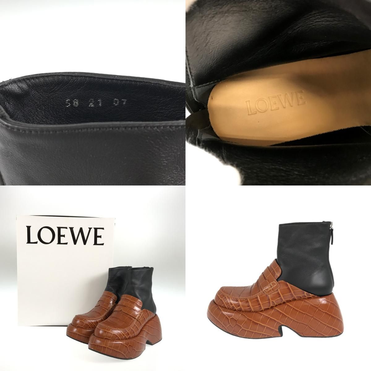 ロエベ LOEWE ブーツ ローファー ウェッジ ソール ブラウン ブラック 