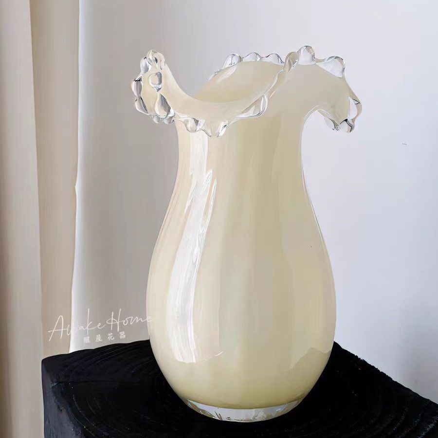 花瓶 おしゃれ イエロー 水がはじいたような挿し口 芸術 モダン 手作り