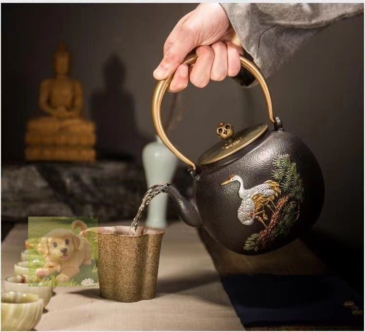 提梁鉄瓶 老鉄瓶 鋳鉄製鉄瓶 やかんを沸かす お茶の道具 手作り コーティングなし ティーポット 1.4L