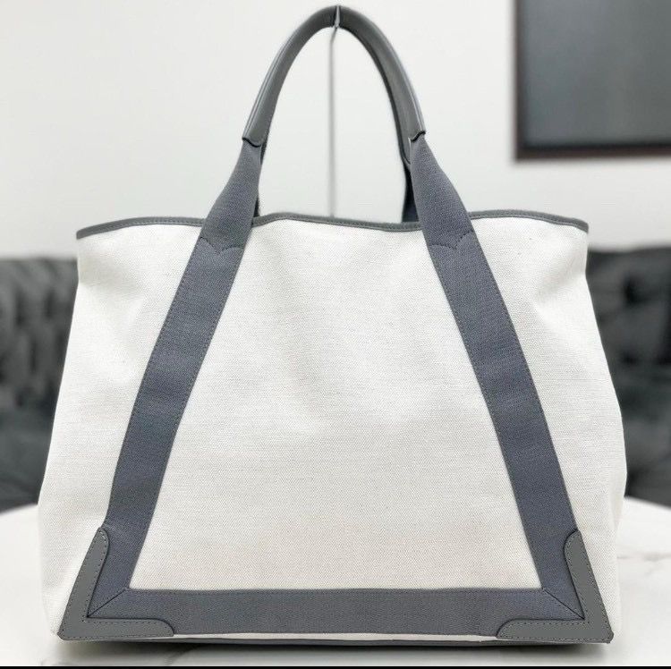 バレンシアガ ネイビーカバスM キャンバス 白×グレー トートバッグ