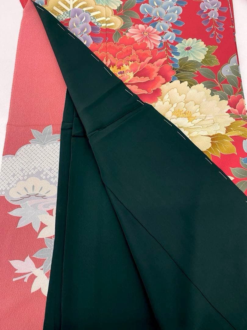 振袖 仮絵羽 正絹 京友禅 刺繍 金駒 金彩 ちりめん 未仕立て品 八掛