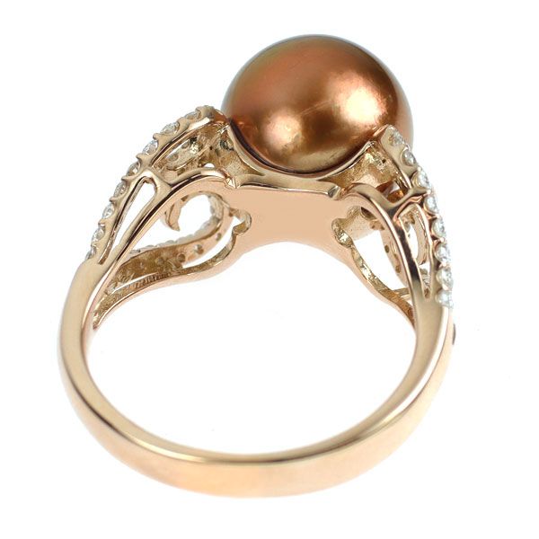 K18PG ショコラパール ダイヤモンド リング 径約11.0mm D0.55ct