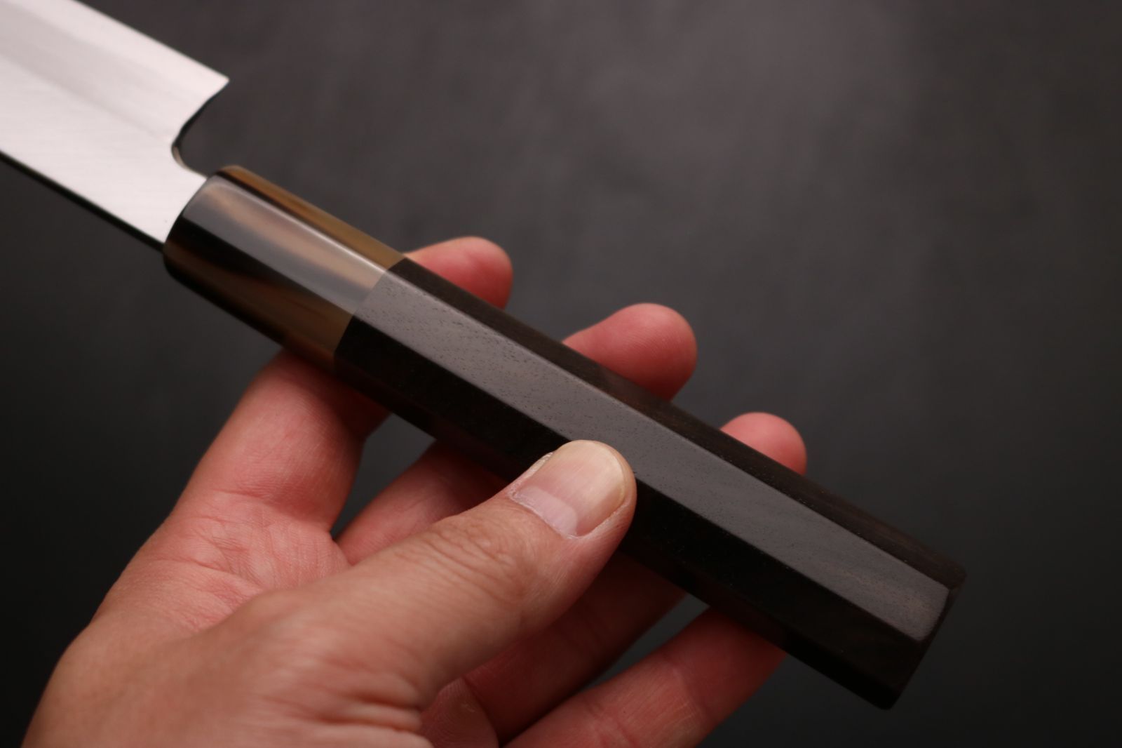 森本光一作刺身 柳刃青一鋼 紋鍛錬 尺紫檀白水牛八角柄